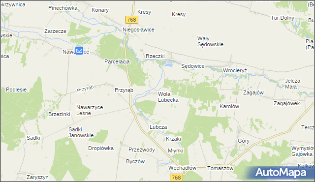 mapa Wola Lubecka gmina Wodzisław, Wola Lubecka gmina Wodzisław na mapie Targeo