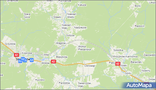 mapa Wólka Plebańska gmina Stąporków, Wólka Plebańska gmina Stąporków na mapie Targeo