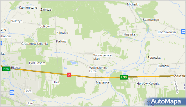 mapa Woskrzenice Małe, Woskrzenice Małe na mapie Targeo