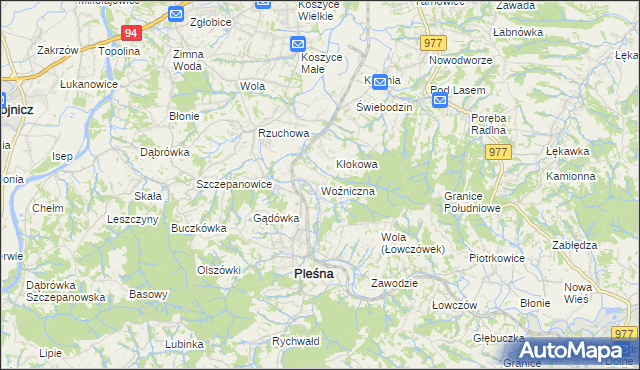 mapa Woźniczna, Woźniczna na mapie Targeo