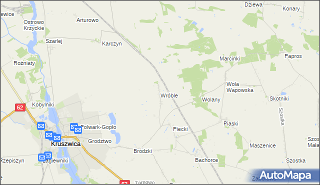 mapa Wróble gmina Kruszwica, Wróble gmina Kruszwica na mapie Targeo