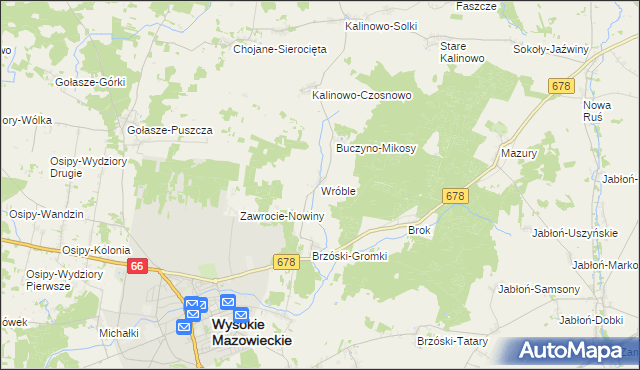 mapa Wróble gmina Wysokie Mazowieckie, Wróble gmina Wysokie Mazowieckie na mapie Targeo