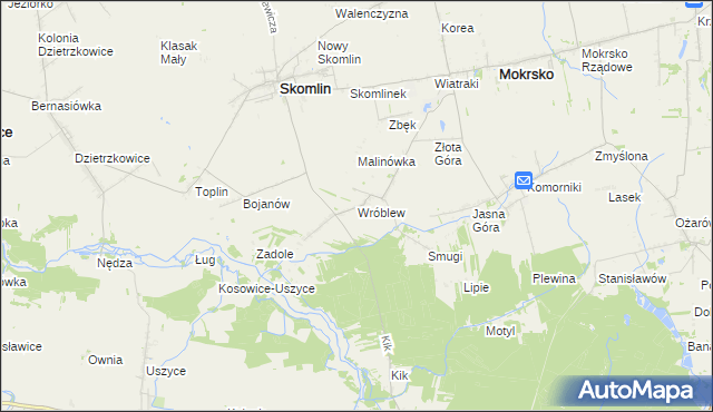 mapa Wróblew gmina Skomlin, Wróblew gmina Skomlin na mapie Targeo