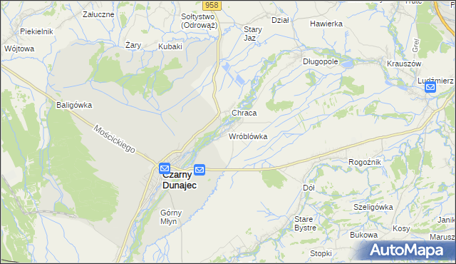 mapa Wróblówka gmina Czarny Dunajec, Wróblówka gmina Czarny Dunajec na mapie Targeo