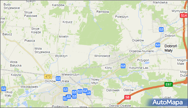 mapa Wronowice gmina Łask, Wronowice gmina Łask na mapie Targeo