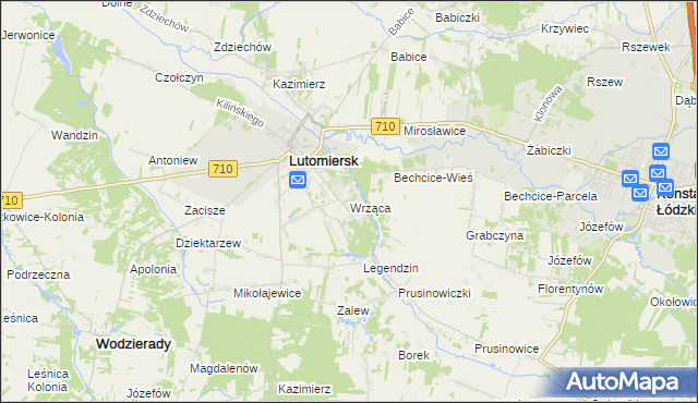 mapa Wrząca gmina Lutomiersk, Wrząca gmina Lutomiersk na mapie Targeo