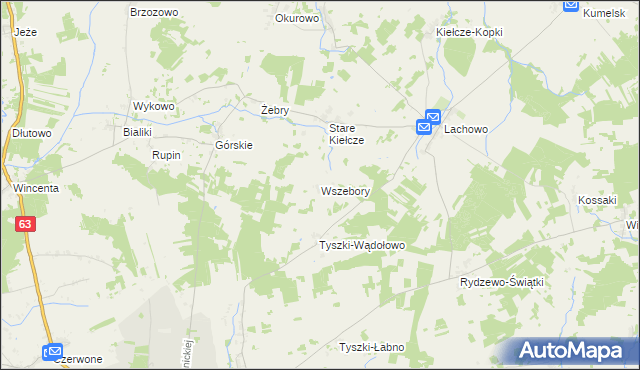 mapa Wszebory gmina Kolno, Wszebory gmina Kolno na mapie Targeo