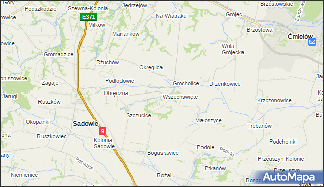 mapa Wszechświęte gmina Sadowie, Wszechświęte gmina Sadowie na mapie Targeo