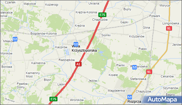 mapa Wygoda gmina Wola Krzysztoporska, Wygoda gmina Wola Krzysztoporska na mapie Targeo