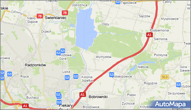 mapa Wymysłów gmina Bobrowniki, Wymysłów gmina Bobrowniki na mapie Targeo