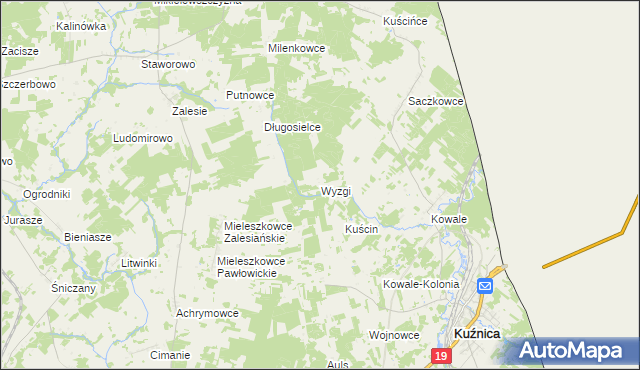 mapa Wyzgi, Wyzgi na mapie Targeo