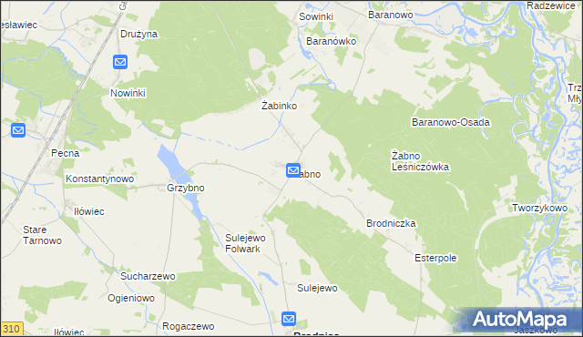 mapa Żabno gmina Brodnica, Żabno gmina Brodnica na mapie Targeo