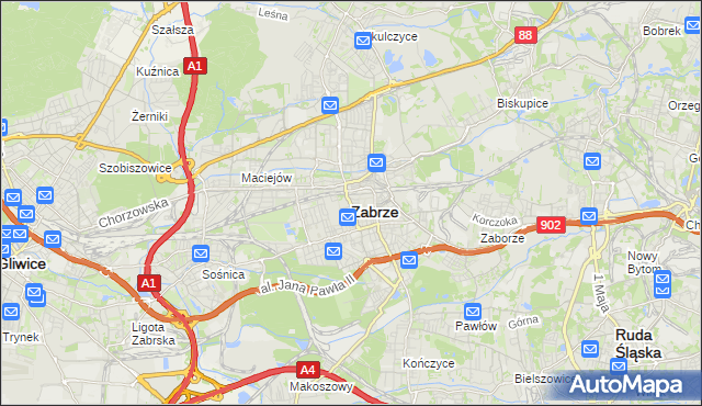 mapa Zabrza, Zabrze na mapie Targeo
