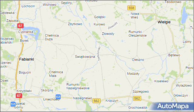 mapa Zaduszniki gmina Wielgie, Zaduszniki gmina Wielgie na mapie Targeo