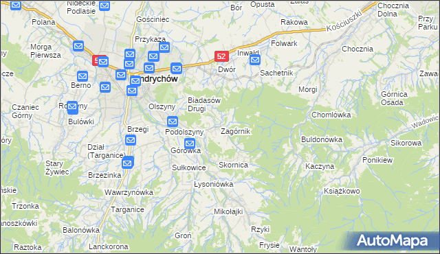 mapa Zagórnik gmina Andrychów, Zagórnik gmina Andrychów na mapie Targeo