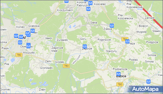 mapa Zagórze gmina Babice, Zagórze gmina Babice na mapie Targeo