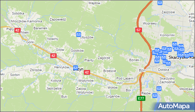 mapa Zagórze gmina Bliżyn, Zagórze gmina Bliżyn na mapie Targeo