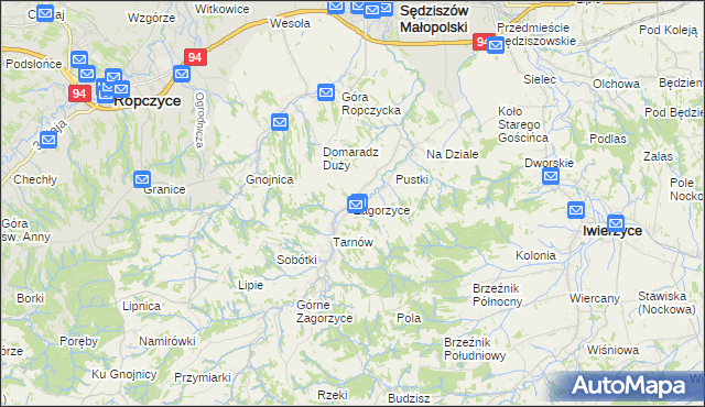 mapa Zagorzyce gmina Sędziszów Małopolski, Zagorzyce gmina Sędziszów Małopolski na mapie Targeo