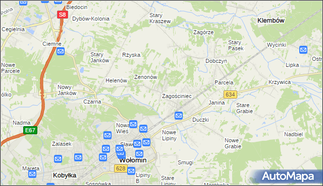 mapa Zagościniec gmina Wołomin, Zagościniec gmina Wołomin na mapie Targeo