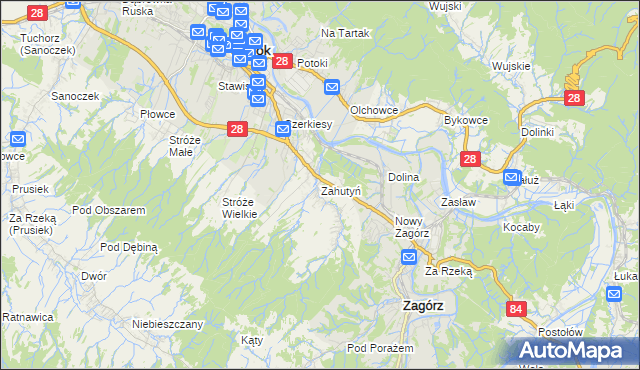 mapa Zahutyń, Zahutyń na mapie Targeo