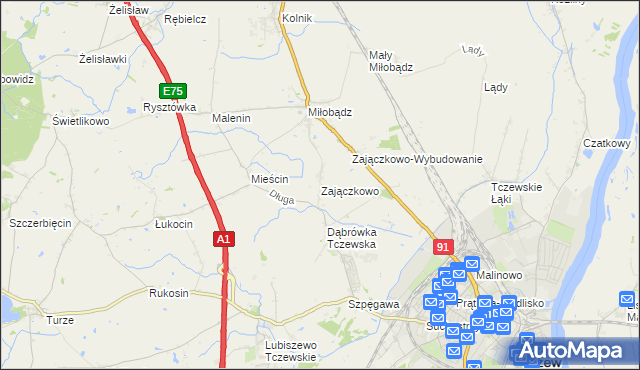 mapa Zajączkowo gmina Tczew, Zajączkowo gmina Tczew na mapie Targeo