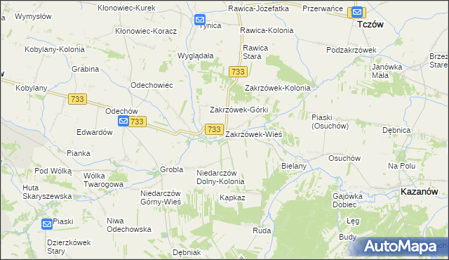 mapa Zakrzówek-Wieś gmina Kazanów, Zakrzówek-Wieś gmina Kazanów na mapie Targeo