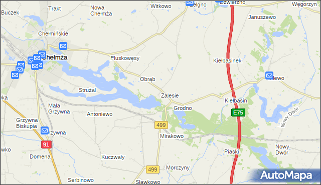 mapa Zalesie gmina Chełmża, Zalesie gmina Chełmża na mapie Targeo