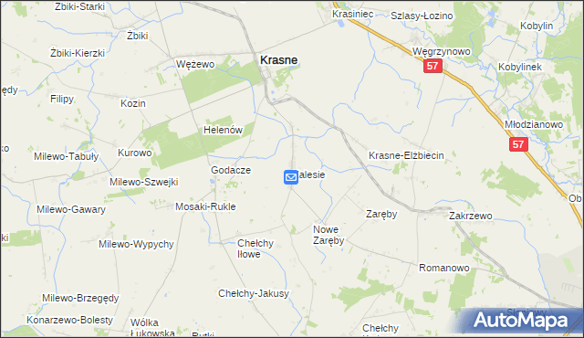 mapa Zalesie gmina Krasne, Zalesie gmina Krasne na mapie Targeo