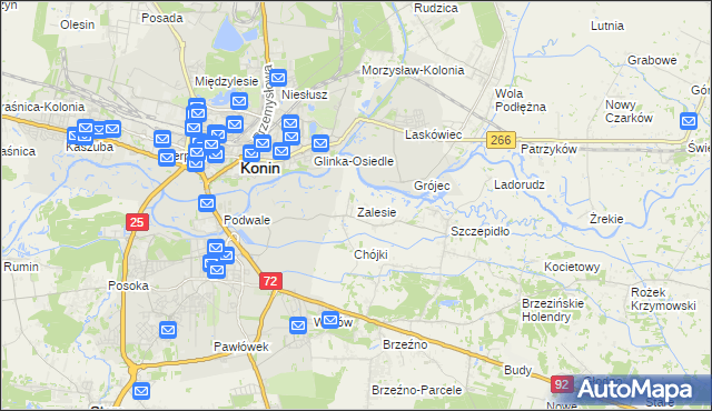 mapa Zalesie gmina Krzymów, Zalesie gmina Krzymów na mapie Targeo