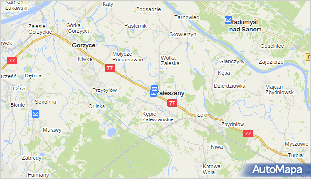 mapa Zaleszany powiat stalowowolski, Zaleszany powiat stalowowolski na mapie Targeo