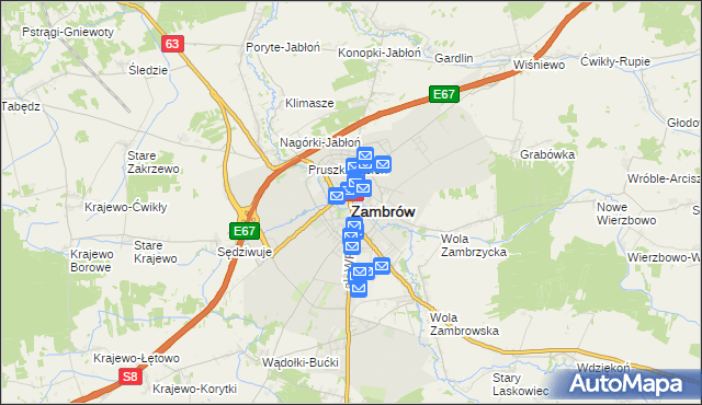mapa Zambrów, Zambrów na mapie Targeo