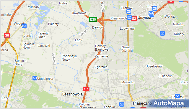 mapa Zamienie gmina Lesznowola, Zamienie gmina Lesznowola na mapie Targeo