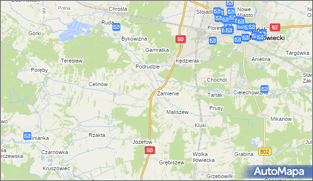 mapa Zamienie gmina Mińsk Mazowiecki, Zamienie gmina Mińsk Mazowiecki na mapie Targeo