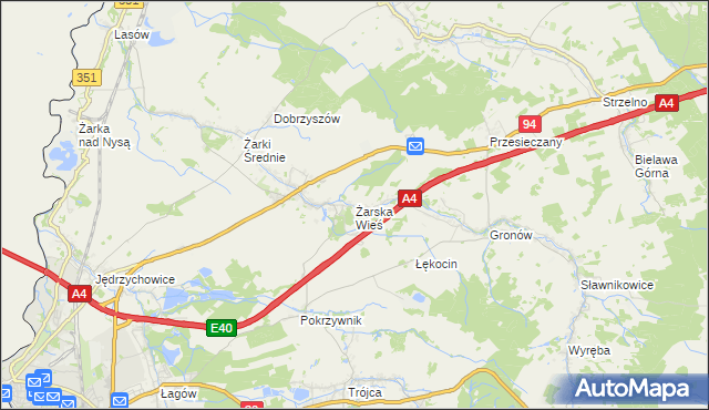 mapa Żarska Wieś, Żarska Wieś na mapie Targeo