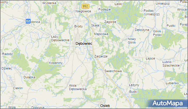 mapa Zarzecze gmina Dębowiec, Zarzecze gmina Dębowiec na mapie Targeo