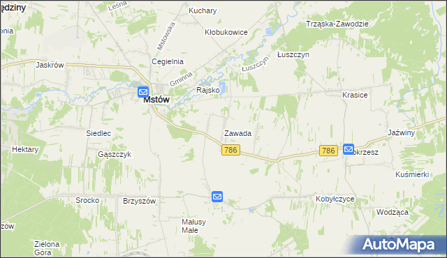 mapa Zawada gmina Mstów, Zawada gmina Mstów na mapie Targeo