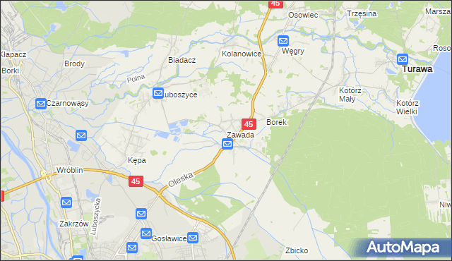 mapa Zawada gmina Turawa, Zawada gmina Turawa na mapie Targeo