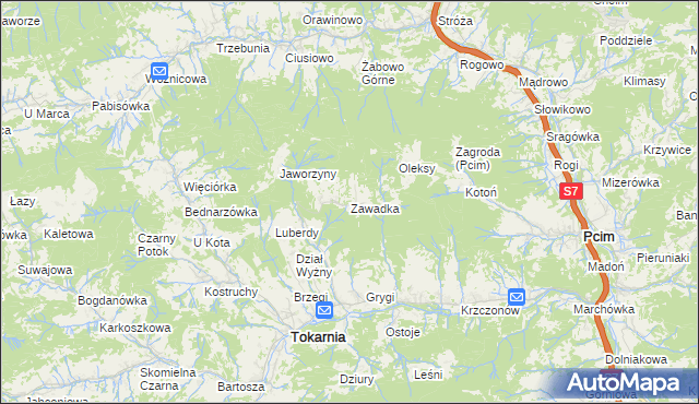 mapa Zawadka gmina Tokarnia, Zawadka gmina Tokarnia na mapie Targeo