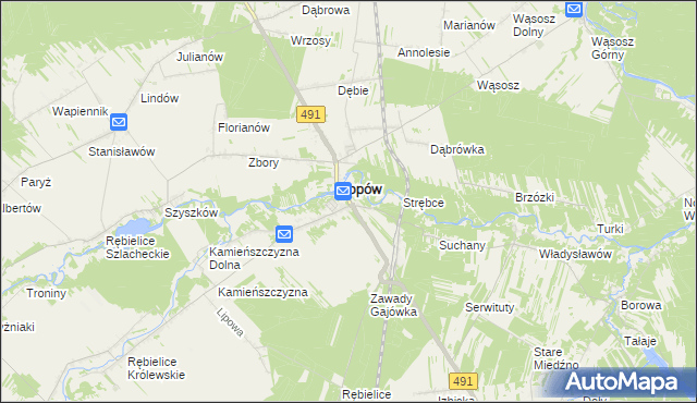 mapa Zawady gmina Popów, Zawady gmina Popów na mapie Targeo