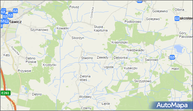 mapa Zawady gmina Rawicz, Zawady gmina Rawicz na mapie Targeo