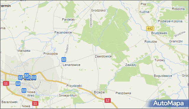 mapa Zawidowice gmina Pleszew, Zawidowice gmina Pleszew na mapie Targeo