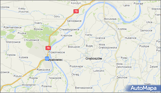 mapa Zawierzbie gmina Gręboszów, Zawierzbie gmina Gręboszów na mapie Targeo