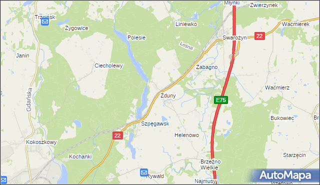 mapa Zduny gmina Starogard Gdański, Zduny gmina Starogard Gdański na mapie Targeo