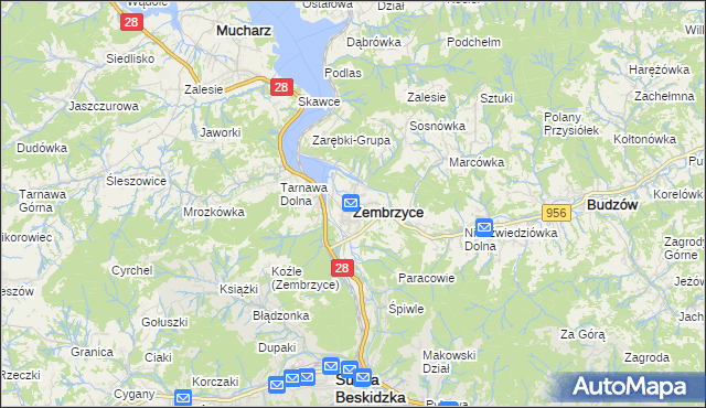 mapa Zembrzyce, Zembrzyce na mapie Targeo