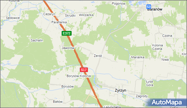 mapa Żerdź gmina Żyrzyn, Żerdź gmina Żyrzyn na mapie Targeo