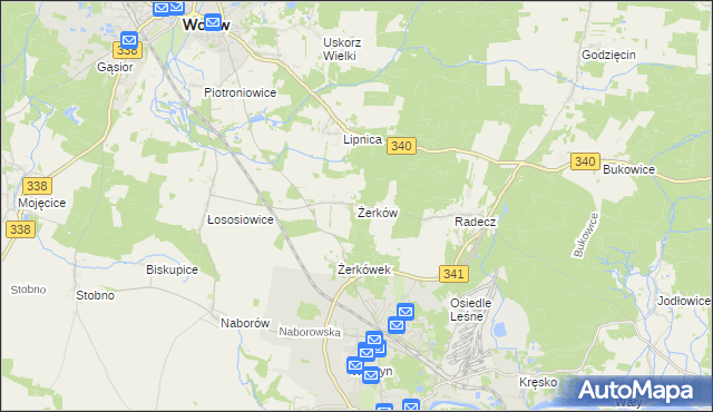 mapa Żerków gmina Brzeg Dolny, Żerków gmina Brzeg Dolny na mapie Targeo