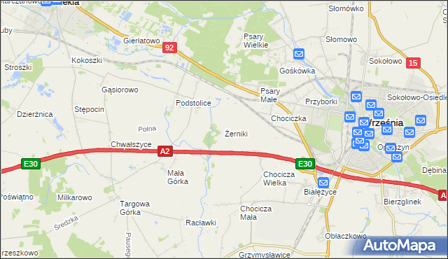 mapa Żerniki gmina Września, Żerniki gmina Września na mapie Targeo