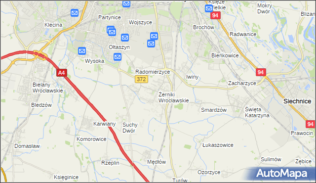 mapa Żerniki Wrocławskie, Żerniki Wrocławskie na mapie Targeo