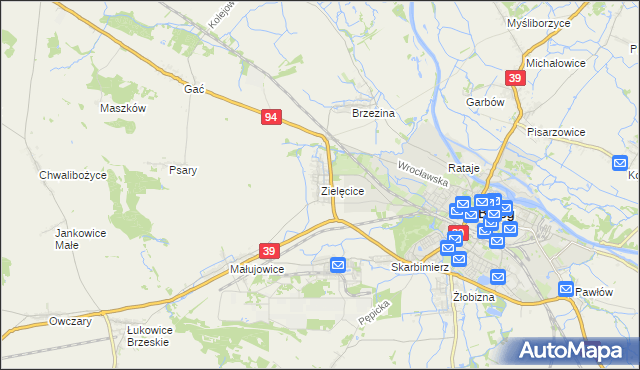 mapa Zielęcice gmina Skarbimierz, Zielęcice gmina Skarbimierz na mapie Targeo