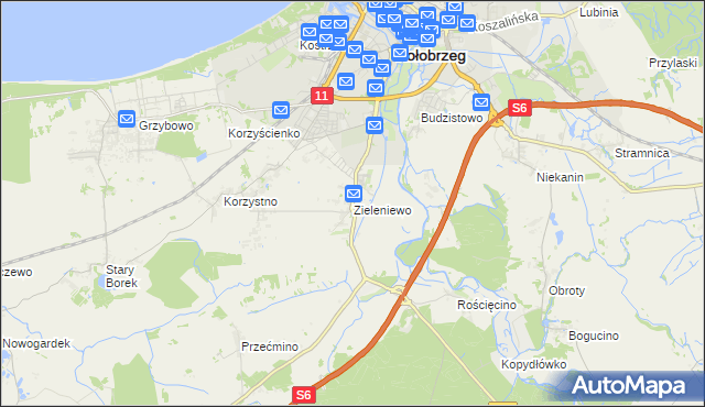 mapa Zieleniewo gmina Kołobrzeg, Zieleniewo gmina Kołobrzeg na mapie Targeo